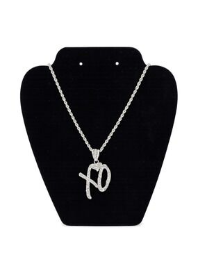 Silver Tone XO Pendant Necklace Rhinestone Rope Chain Love Hug Kiss Necklace